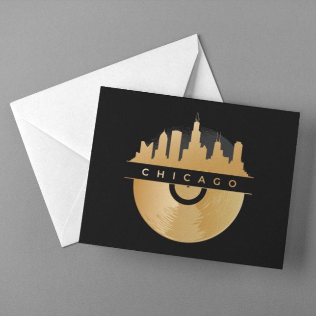 Cartão Postal Ouro Vinyl Chic de Chicago Illinois Skyline (Chicago Illinois Skyline Golden Vinyl Chic Postcard)