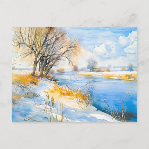 Cartão Postal Ouro Winter by the River Havelland Watercolor
