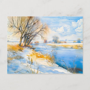 Cartão Postal Ouro Winter by the River Havelland Watercolor