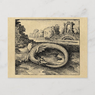 Cartão Postal Ouroboros Dragão Mordendo a Cauda Sépia
