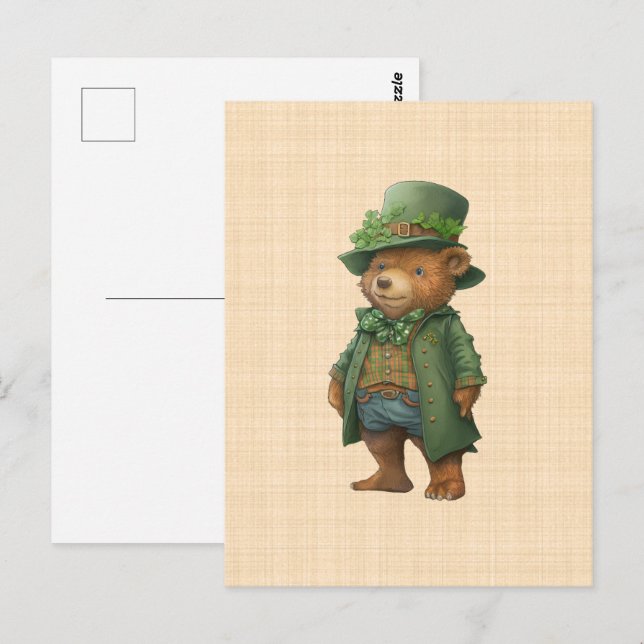 Cartão Postal Ourson Saint Patrick - Costume irlandais vert (Frente/Verso)