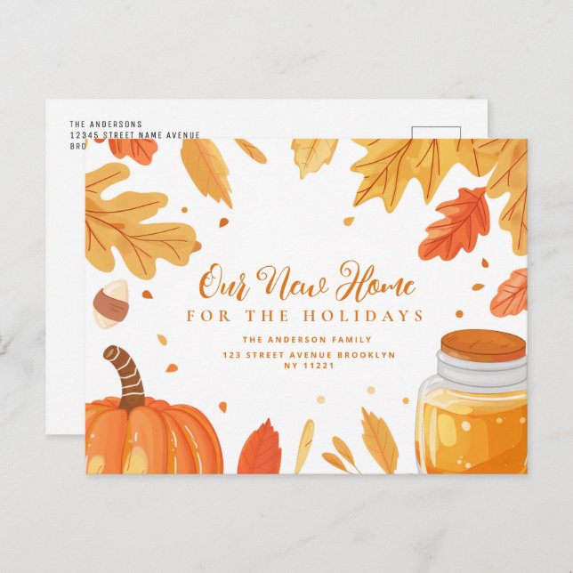 Cartão Postal outono deixa dia graças anúncio em movimento (Frente/Verso)