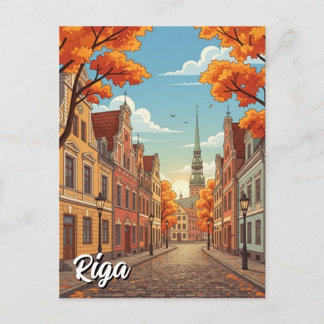 Cartão Postal Outono em Riga Letônia Viagem (Frente)