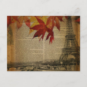 Cartão Postal outono folhas Vintage Autumn Paris Eiffel torre