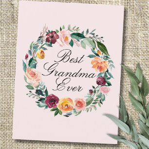 Cartão Postal Outono Rosa Flor Coroa Floral Melhor Avó