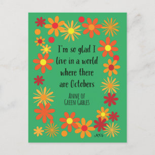 Cartão Postal Outubro Retro Anne de Green Gables Floral de Outon