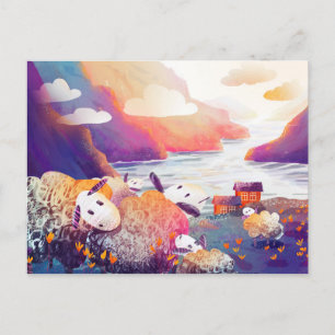 Cartão Postal Ovelhas bonitas nas montanhas perto do lago