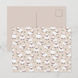 Cartão Postal Ovelhas & Cordeiros Animais de Fazenda Desenhados 