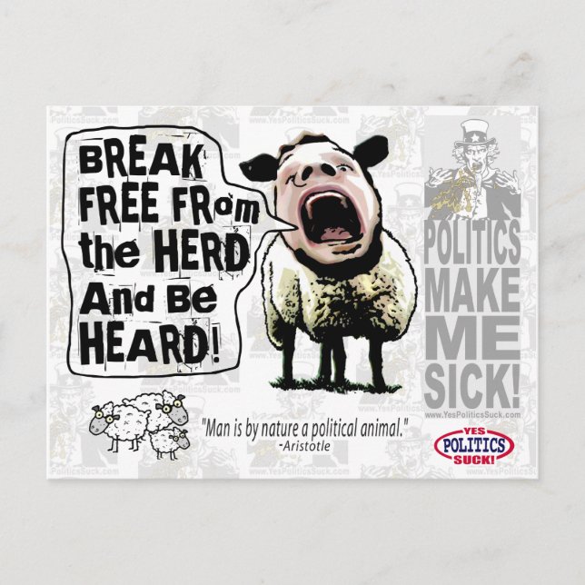 Cartão Postal Ovelhas Políticas Sheople Sheeple Gritos (Frente)