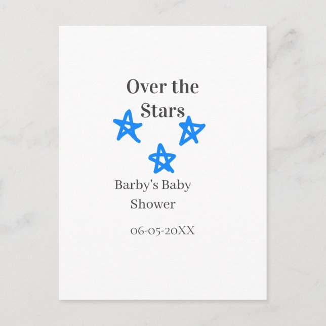 Cartão Postal Over the Stars blue gray baby shower name date ele (Frente)