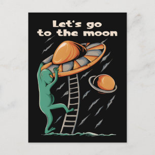 Cartão Postal OVNI Alien - Vamos à lua 2036