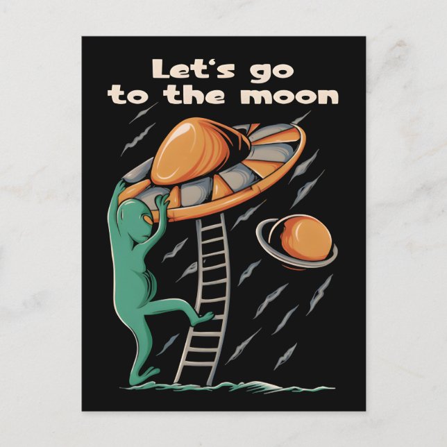 Cartão Postal OVNI Alien - Vamos à lua 2036 (Frente)