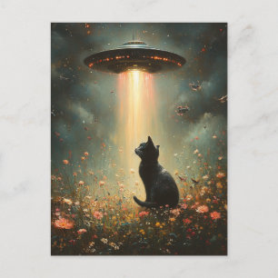 Cartão Postal Óvni e um Gato Preto