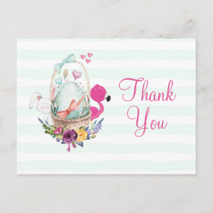 Cartão Postal Ovo de chá de fraldas com Obrigados Flamingo e Bu