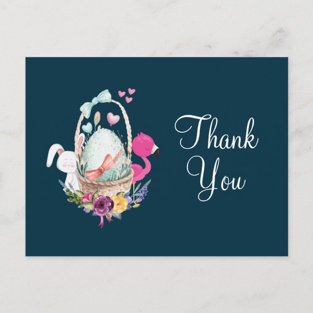 Cartão Postal Ovo de chá de fraldas, Flaingo e Obrigados de fest (Frente)