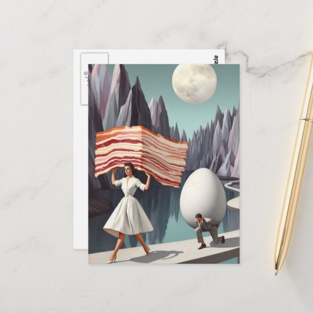 Cartão Postal Ovo gigante de Pessoas de café da manhã surreal e  (Frente/Verso In Situ)