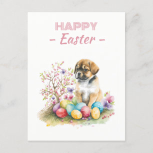 Cartão Postal Ovos de Páscoa Aquarelas Cachorros de Cereja