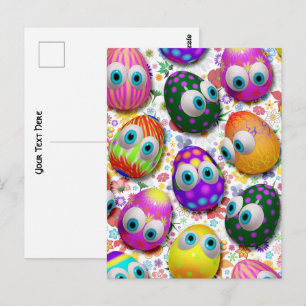 Cartão Postal Ovos de Páscoa de desenho animado fofos e engraçad