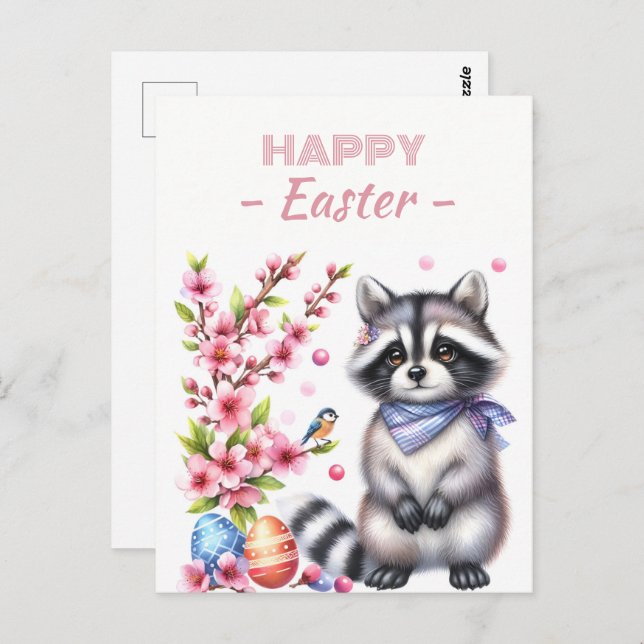 Cartão Postal Ovos de Páscoa Flores de Cerejeira de Aquarela (Frente/Verso)