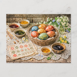 Cartão Postal Ovos de Páscoa Tradicionais Decorados com Tinta Na
