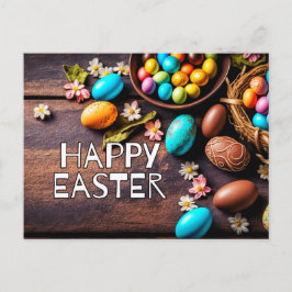 Cartão Postal Ovos Decorativos Coloridos Feliz Páscoa
