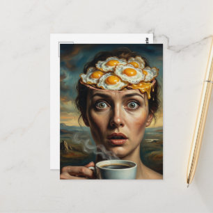 Cartão Postal Ovos Surrealistas de Café da Manhã e Mulher Café