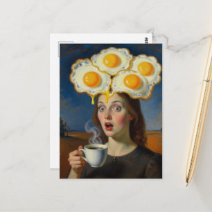 Cartão Postal Ovos Surrealistas de Café da Manhã e Mulher Café 