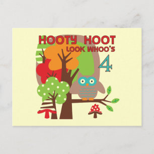 Cartão Postal Owl 4th Birthday T shirts e presentes