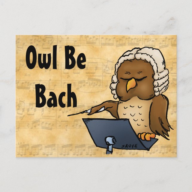Cartão Postal Owl Be Bach Funny Owl Cartoon (Frente)