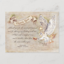 Cartão Postal Owl Birthday Magical Obrigado