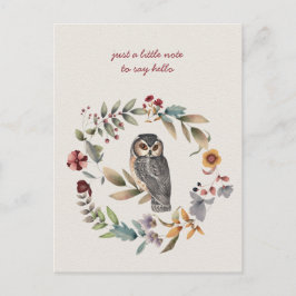 Cartão Postal Owl Dentro Floral Wreath Pensando em você