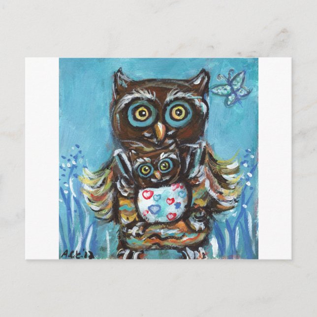 Cartão Postal Owl Momma com bebê (Frente)