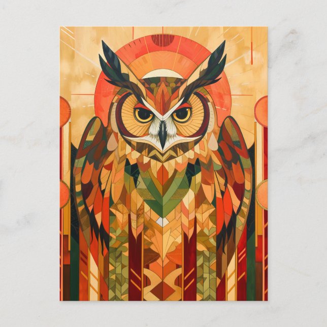 Cartão Postal Owl Totem – Urban Art Deco Spirit (Frente)
