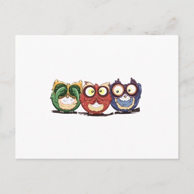 Cartão Postal Owls Hoot See Speak Ouvem Sem Mau (Frente)