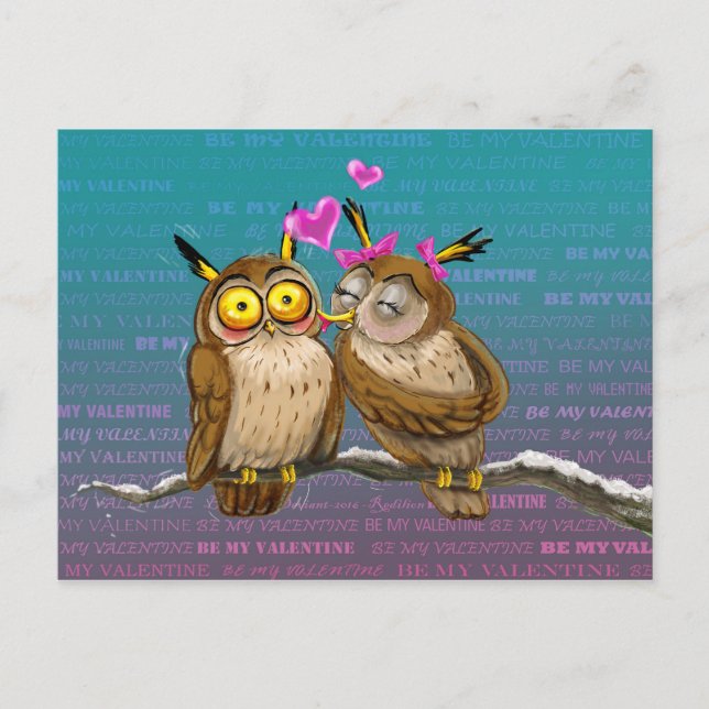 Cartão Postal Owls Kiss (Frente)
