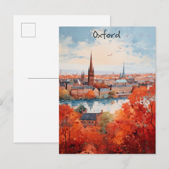 Cartão Postal Oxford England Travel City Painting Aesthetic (Frente/Verso)