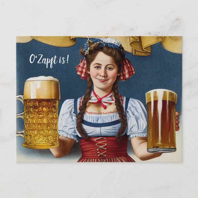 Cartão Postal O'Zapft is! Frau im Dirndl mit Bier. München Wiesn (Frente)