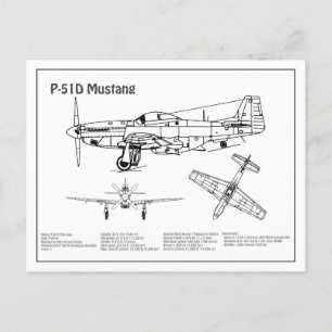 Cartão Postal P-51D Mustang - Airplane Blueprint BD