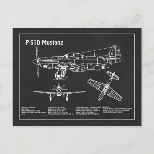 Cartão Postal P-51D Mustang - Avião Blueprint PD