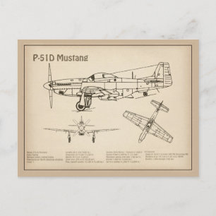 Cartão Postal P-51D Mustang - Avião Blueprint SD