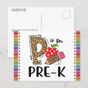 Cartão Postal P é para Professor de Volta às Aulas Pré-K