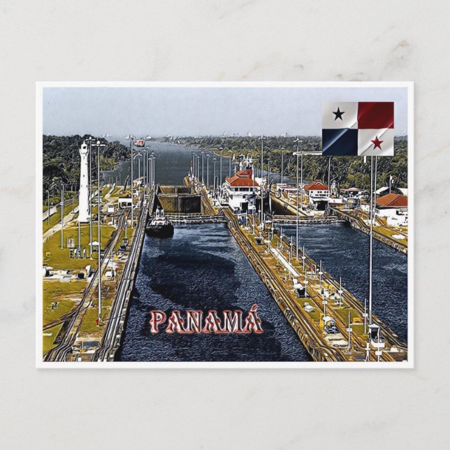 Cartão Postal PA0003 America - Panamá - Canal Locks - panorâmica (Frente)