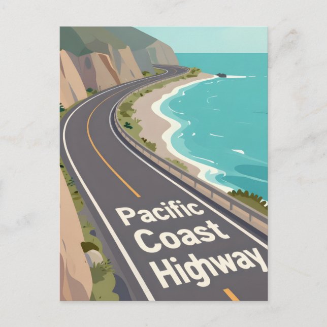 Cartão Postal Pacific Coast Highway Graphic Travel Art (Frente)