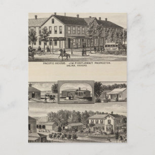 Cartão Postal Pacific House, Fazenda de Salina Valley, Kansas