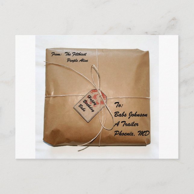 Cartão Postal Pacote de Aniversário do Babs Johnson (Frente)