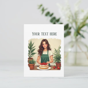Cartão Postal Padaria de bolo de morango fresco fofo