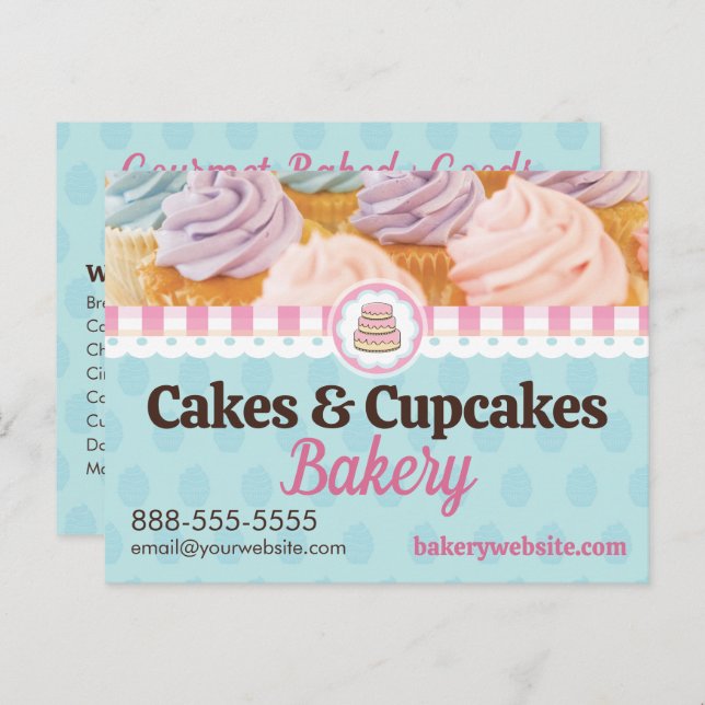 Cartão Postal padaria de bolos e Cupcakes (Frente/Verso)