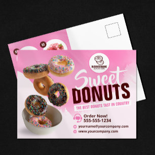 Cartão Postal Padaria de Donuts Atraente Rosa Doces Delícias