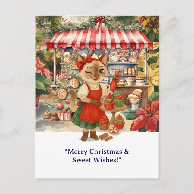 Cartão Postal Padaria de Natal Cat com tema para amantes de Cat (Frente)