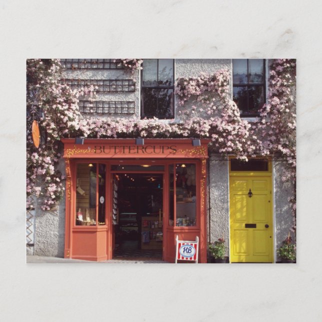 Cartão Postal Padaria marrom coberta de flores (Frente)